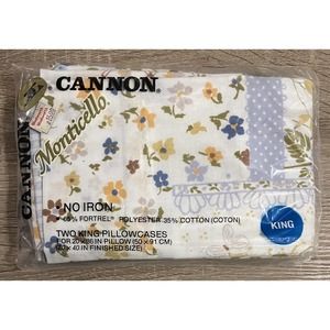 Vtg NOS Cannon Monticello Pillowcases King Blue Yellow Dainty Floral Polkadot